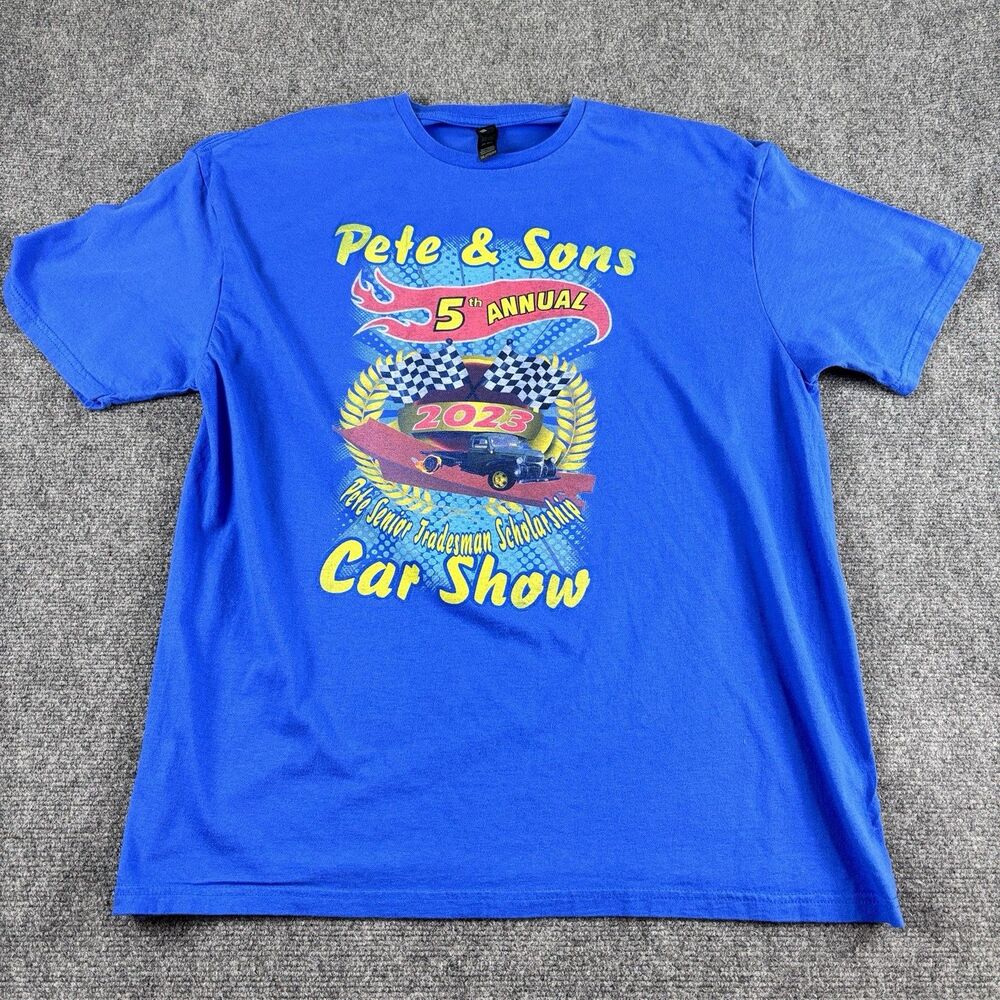 Pete & Sons Car Show T Shirt Mens 2XL 2023 Hot Rod Truck 5th Annual Charity Blue